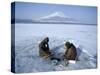 Frozen Lake with Fishermen, Lake Yamanaka, Mount Fuji, Honshu, Japan-null-Stretched Canvas