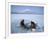 Frozen Lake with Fishermen, Lake Yamanaka, Mount Fuji, Honshu, Japan-null-Framed Photographic Print