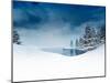 Frozen Pound with Trees and Cloudy Sky, Winter Season Lake Scenery 3D Illustration-null-Mounted Art Print