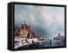 Frozen River, 1787-1870-Andreas Schelfhout-Framed Stretched Canvas