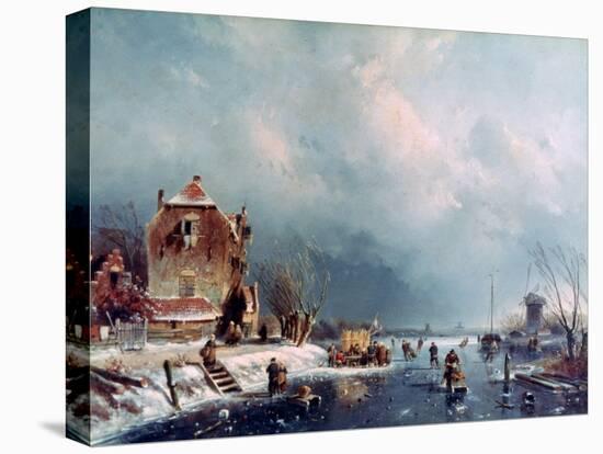 Frozen River, 1787-1870-Andreas Schelfhout-Stretched Canvas