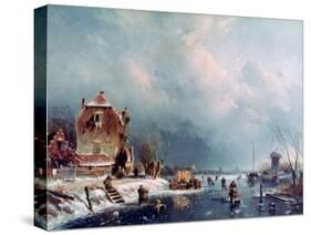 Frozen River, 1787-1870-Andreas Schelfhout-Stretched Canvas