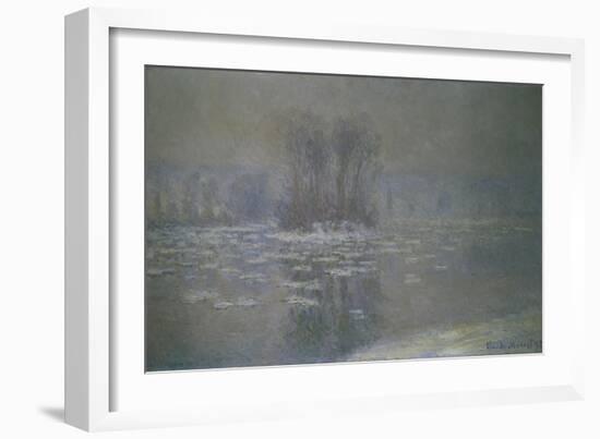 Frozen River Near Bennecourt, 1893-Claude Monet-Framed Giclee Print