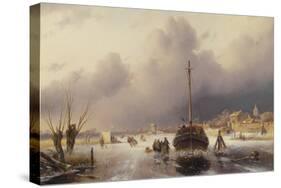 Frozen River with a Boat, 19Th Century-Charles-Henri-Joseph Leickert-Stretched Canvas