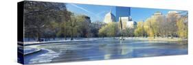 Frozen River with Skyscrapers in the Background, Boston, Massachusetts, USA-null-Stretched Canvas