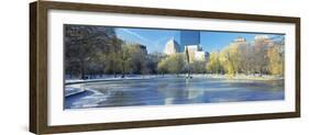 Frozen River with Skyscrapers in the Background, Boston, Massachusetts, USA-null-Framed Photographic Print