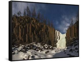 Frozen waterfall and basalt cliffs, Putoransky State Nature Reserve, Siberia, Russia-Sergey Gorshkov-Framed Stretched Canvas