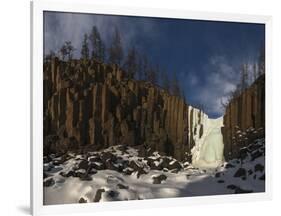 Frozen waterfall and basalt cliffs, Putoransky State Nature Reserve, Siberia, Russia-Sergey Gorshkov-Framed Photographic Print