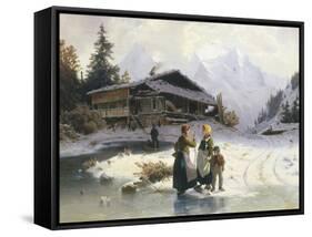 Frozen Winter Landscape-Johannes Bartholomaus Duntze-Framed Stretched Canvas