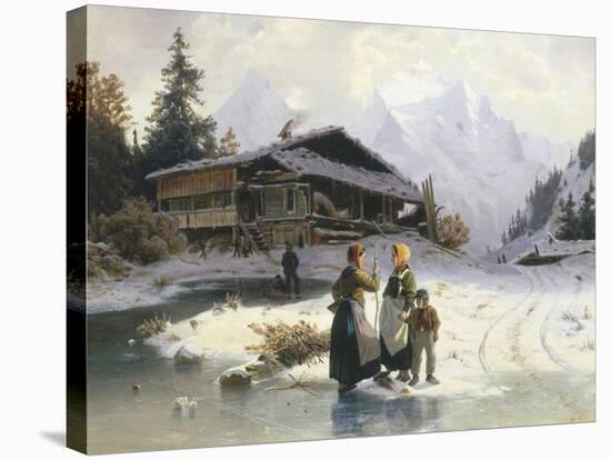 Frozen Winter Landscape-Johannes Bartholomaus Duntze-Stretched Canvas