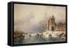 Frozen Winter Scene, 19th Century-Charles-Henri-Joseph Leickert-Framed Stretched Canvas