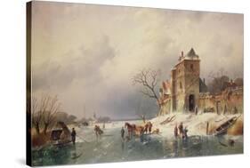 Frozen Winter Scene, 19th Century-Charles-Henri-Joseph Leickert-Stretched Canvas