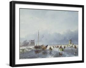 Frozen Winter Scene-Andreas Schelfhout-Framed Premium Giclee Print