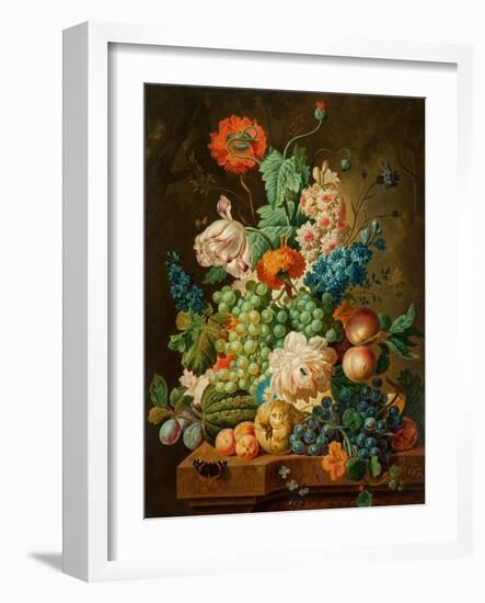 Fruit and Flowers on a Marble Table, 1794-Paul Theodor van Brussel-Framed Giclee Print