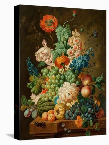 Fruit and Flowers on a Marble Table, 1794-Paul Theodor van Brussel-Stretched Canvas
