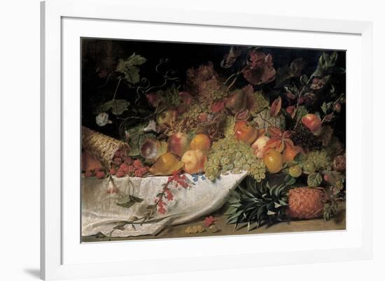 Fruit and Flowers on a Stone Ledge, 1829-George Lance-Framed Giclee Print