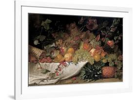 Fruit and Flowers on a Stone Ledge, 1829-George Lance-Framed Giclee Print