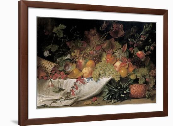 Fruit and Flowers on a Stone Ledge, 1829-George Lance-Framed Giclee Print