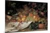 Fruit and Flowers on a Stone Ledge, 1829-George Lance-Mounted Giclee Print