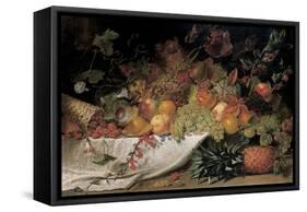 Fruit and Flowers on a Stone Ledge, 1829-George Lance-Framed Stretched Canvas