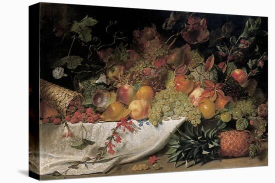 Fruit and Flowers on a Stone Ledge, 1829-George Lance-Stretched Canvas