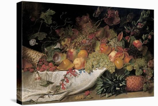 Fruit and Flowers on a Stone Ledge, 1829-George Lance-Stretched Canvas