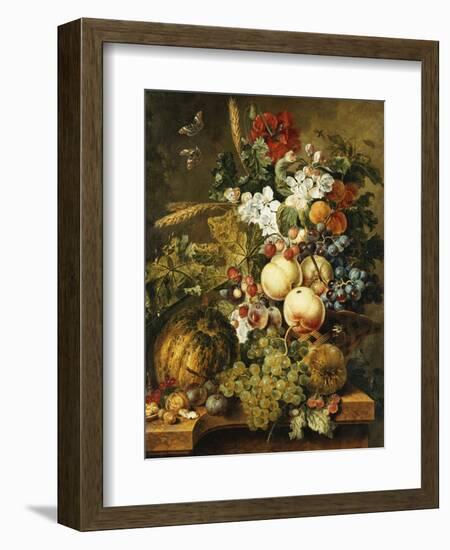 Fruit and Flowers on Marble Ledges, 1812-Jacobus Linthorst-Framed Giclee Print