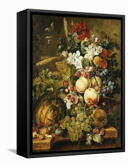 Fruit and Flowers on Marble Ledges, 1812-Jacobus Linthorst-Framed Stretched Canvas