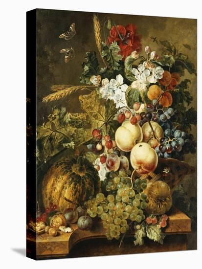 Fruit and Flowers on Marble Ledges, 1812-Jacobus Linthorst-Stretched Canvas