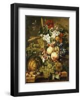 Fruit and Flowers on Marble Ledges, 1812-Jacobus Linthorst-Framed Premium Giclee Print