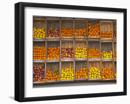 Fruit and Vegetable Shop in Wooden Crates, Montevideo, Uruguay-Per Karlsson-Framed Premium Photographic Print