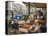 Fruit and Vegetable Stall at Canal Side Market, Venice, Veneto, Italy-Christian Kober-Stretched Canvas