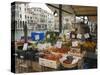 Fruit and Vegetable Stall at Canal Side Market, Venice, Veneto, Italy-Christian Kober-Stretched Canvas