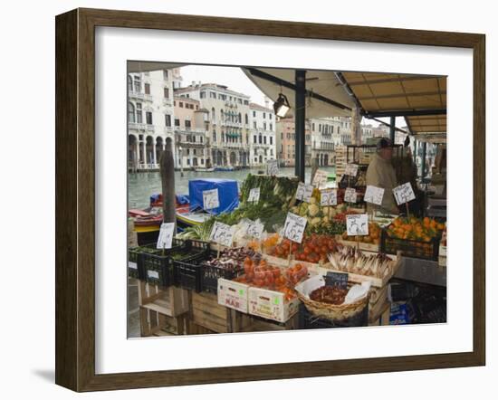 Fruit and Vegetable Stall at Canal Side Market, Venice, Veneto, Italy-Christian Kober-Framed Photographic Print