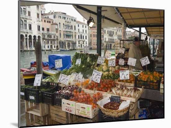 Fruit and Vegetable Stall at Canal Side Market, Venice, Veneto, Italy-Christian Kober-Mounted Photographic Print