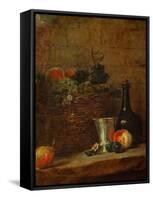 Fruit Basket with Grapes, a Silver Goblet and a Bottle, Peaches, Plums, and a Pear-Jean-Baptiste Simeon Chardin-Framed Stretched Canvas