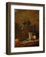 Fruit Basket with Grapes, a Silver Goblet and a Bottle, Peaches, Plums, and a Pear-Jean-Baptiste Simeon Chardin-Framed Giclee Print