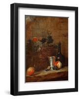 Fruit Basket with Grapes, a Silver Goblet and a Bottle, Peaches, Plums, and a Pear-Jean-Baptiste Simeon Chardin-Framed Premium Giclee Print