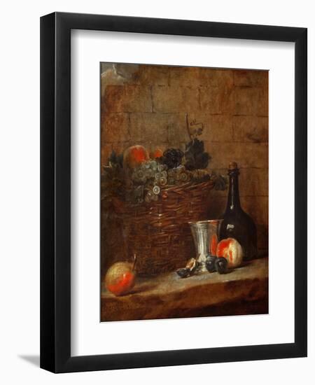 Fruit Basket with Grapes, a Silver Goblet and a Bottle, Peaches, Plums, and a Pear-Jean-Baptiste Simeon Chardin-Framed Premium Giclee Print