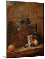Fruit Basket with Grapes, a Silver Goblet and a Bottle, Peaches, Plums, and a Pear-Jean-Baptiste Simeon Chardin-Mounted Premium Giclee Print