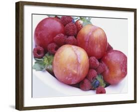 Fruit Bowl with Red Plums and Raspberries-Linda Burgess-Framed Photographic Print