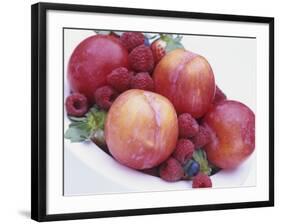 Fruit Bowl with Red Plums and Raspberries-Linda Burgess-Framed Photographic Print