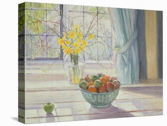 Fruit Bowl with Spring Flowers, 1990-Timothy Easton-Stretched Canvas