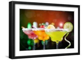 Fruit Cocktails On Black Background-Kesu01-Framed Photographic Print