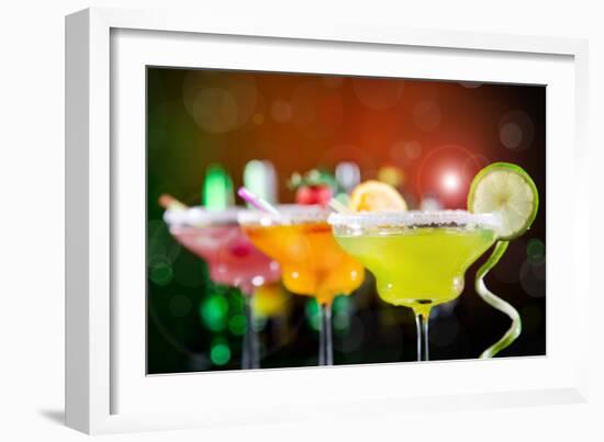 Fruit Cocktails On Black Background-Kesu01-Framed Photographic Print