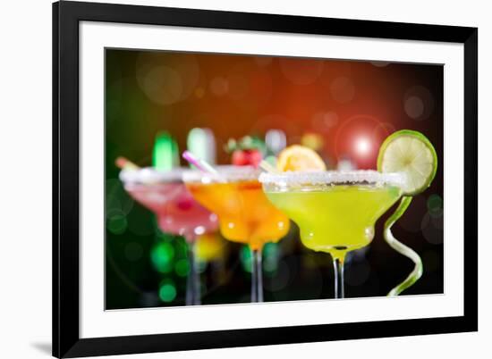 Fruit Cocktails On Black Background-Kesu01-Framed Photographic Print