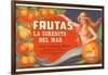 Fruit Crate Label, Mermaid-null-Framed Art Print