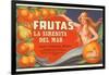 Fruit Crate Label, Mermaid-null-Framed Art Print