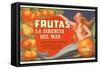 Fruit Crate Label, Mermaid-null-Framed Stretched Canvas