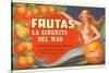 Fruit Crate Label, Mermaid-null-Stretched Canvas